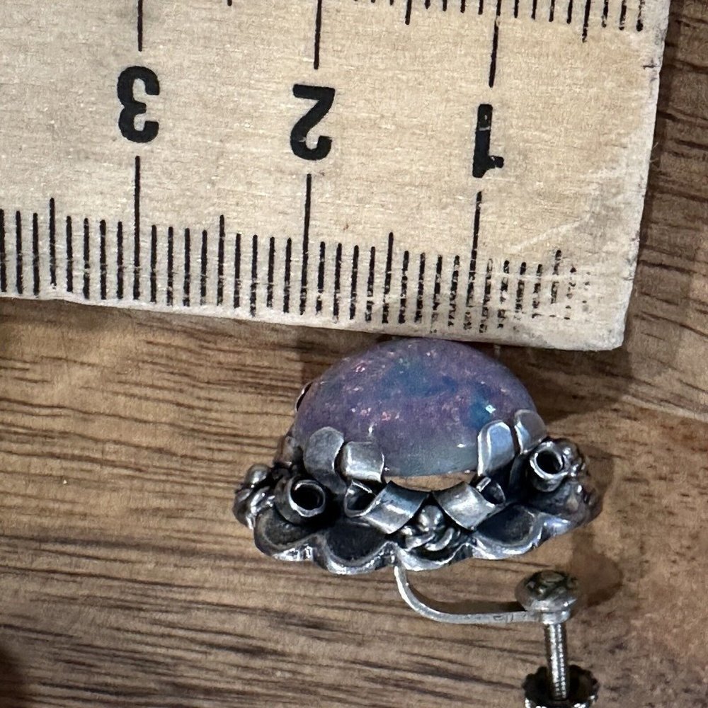 VTG Taxco Mexico sterling silver and faux foil opal earrings - Picture 10 of 11